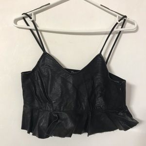 Zara black faux leather peplum bralette tank top cami top